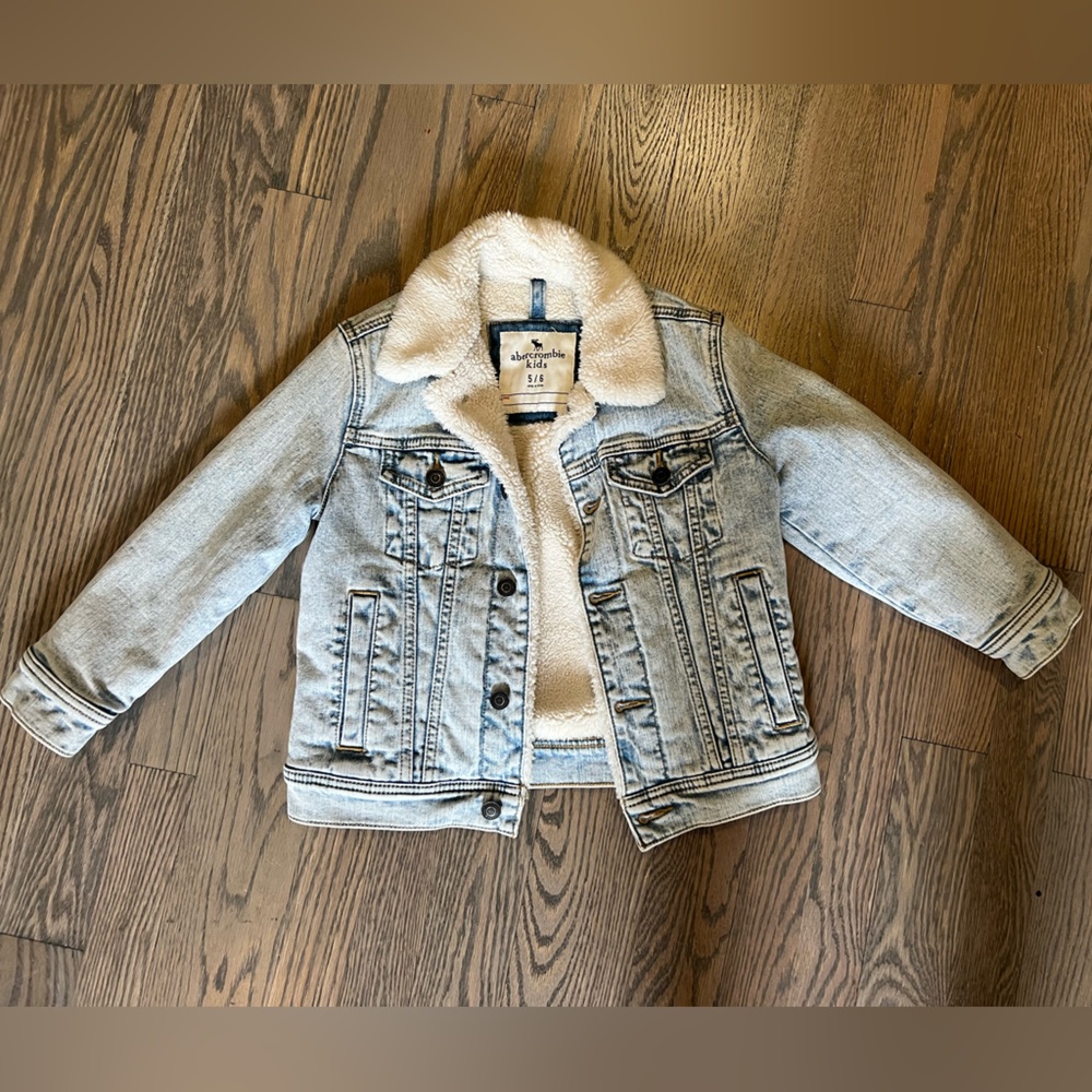 Abercrombie and Fitch kids denim shearling jacket.